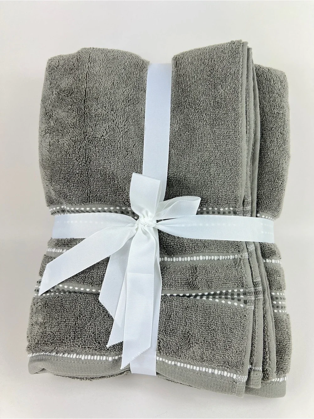 Common Thread Bath Towel Set Taupe White Quick Dry Low Twist Cotton 6 Pc NEW